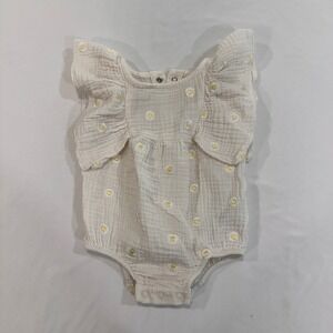 Cat & Jack Daisy Embroidered Gauze Romper Baby Girl 3-6M Cream Flutter | Boho